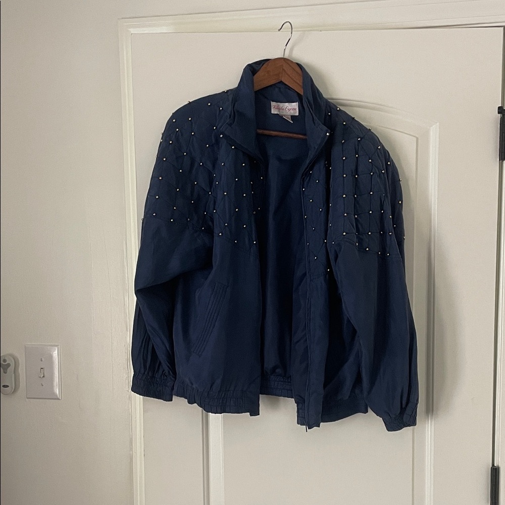 Navy Blue Studded Bomber Jacket
